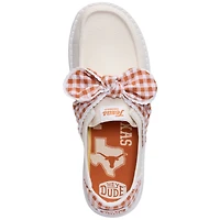 Women's Hey Dude  White/Texas Orange Texas Longhorns Wendy Bow Casual Slip-On Shoes