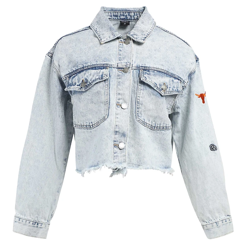Veste en jean délavée à boutons pour femme Hype and Vice Denim Texas Longhorns