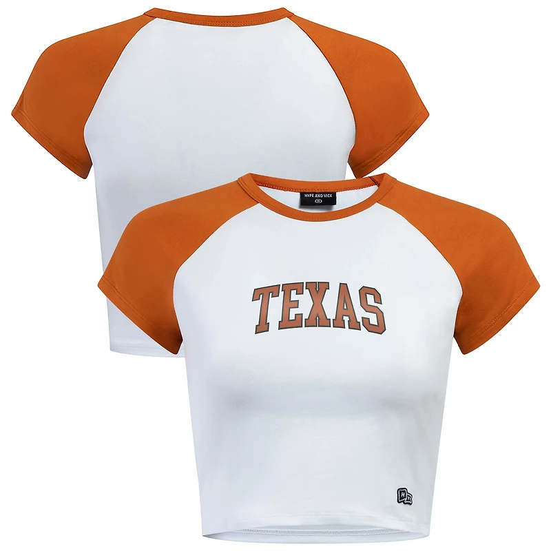 Women's Hype and Vice  White/Texas Orange Texas Longhorns Homerun Cropped Raglan T-Shirt