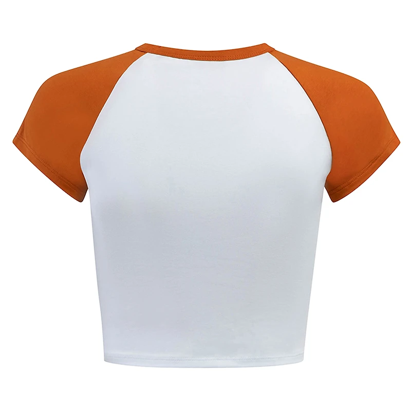 T-shirt raglan court Texas Longhorns Homerun pour femme, blanc/orange, Hype and Vice