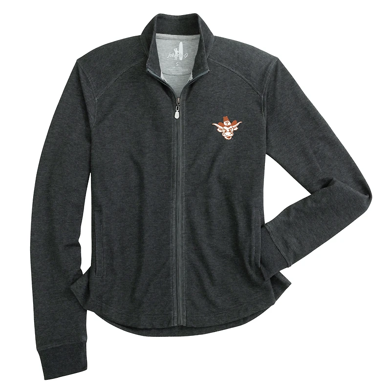 Veste johnnie-O Heather Black Texas Longhorns Tomi à fermeture éclair intégrale en mélange de trois matières pour femmes