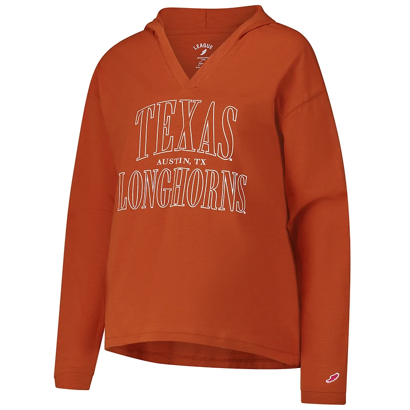 T-shirt à capuche manches longues et col en V Texas Orange Longhorns Slub pour femmes