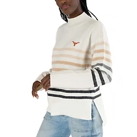 Women's Lusso  White Texas Longhorns Simone Striple Mock Neck Oversized Pullover Sweater