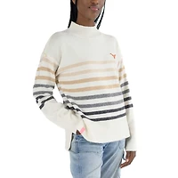 Women's Lusso  White Texas Longhorns Simone Striple Mock Neck Oversized Pullover Sweater