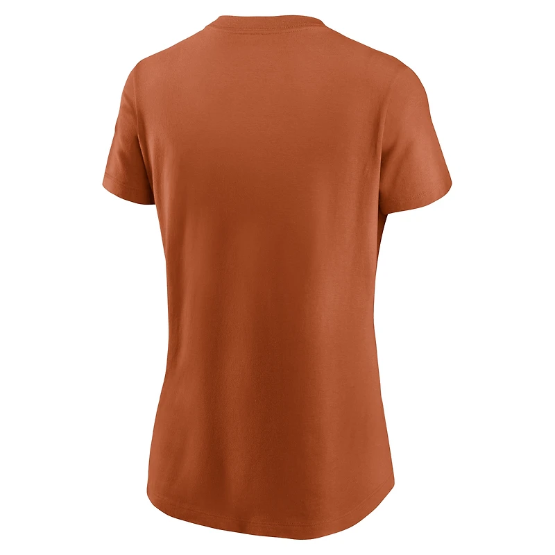 T-shirt Nike orange brûlé avec logo Primetime des Texas Longhorns pour femme