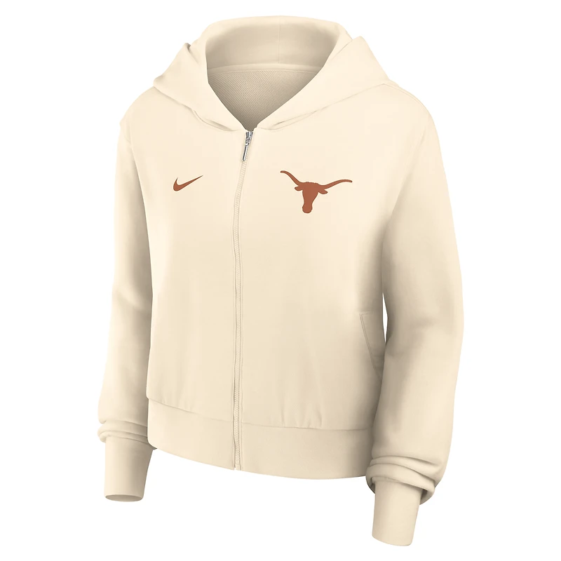 Women's Nike Cream Texas Longhorns Cropped Chill Full-Zip Hoodie