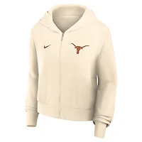 Women's Nike Cream Texas Longhorns Cropped Chill Full-Zip Hoodie
