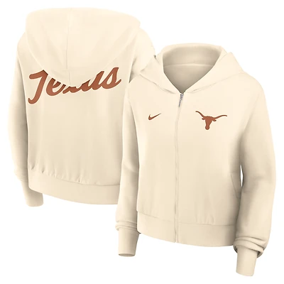 Women's Nike Cream Texas Longhorns Cropped Chill Full-Zip Hoodie