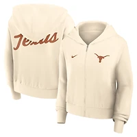 Sweat à capuche court Nike Cream Texas Longhorns Chill entièrement zippé pour femme