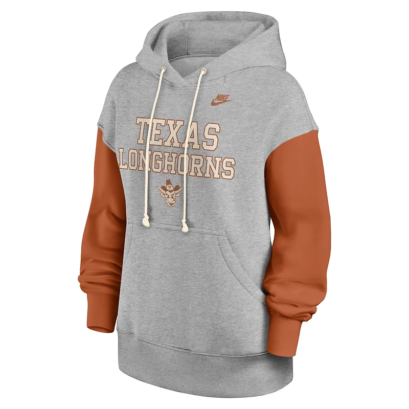 Women's Nike Heather Gray/Texas Orange Texas Longhorns Oversized Legacy Phoenix Pullover Hoodie
