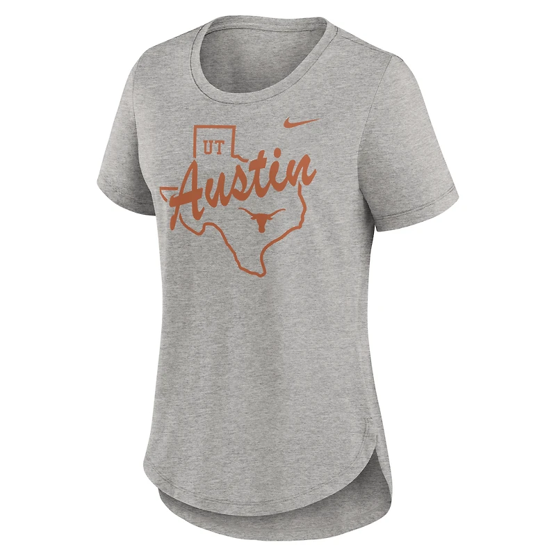 T-shirt Nike Heather Grey Texas Longhorns Local Campus Location Mantra Tri-Blend pour femme