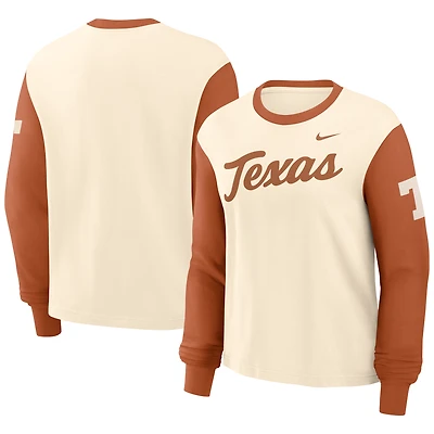 T-shirt à manches longues Nike pour femme, color-block, couleur naturelle/orange brûlé, Texas Longhorns