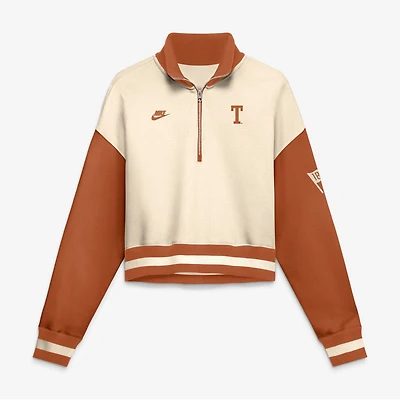 Women's Nike Natural/Texas Orange Texas Longhorns Oversized Legacy Color Block Cropped Quarter-Zip Pullover