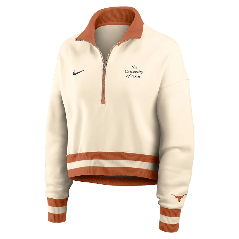 Sweat-shirt Nike Tan Texas Longhorns Legacy à demi-zip pour femme