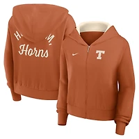 Sweat à capuche court zippé Nike Texas Orange Longhorns Mantra pour femme