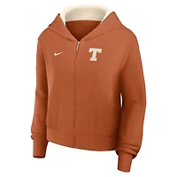 Sweat à capuche court zippé Nike Texas Orange Longhorns Mantra pour femme