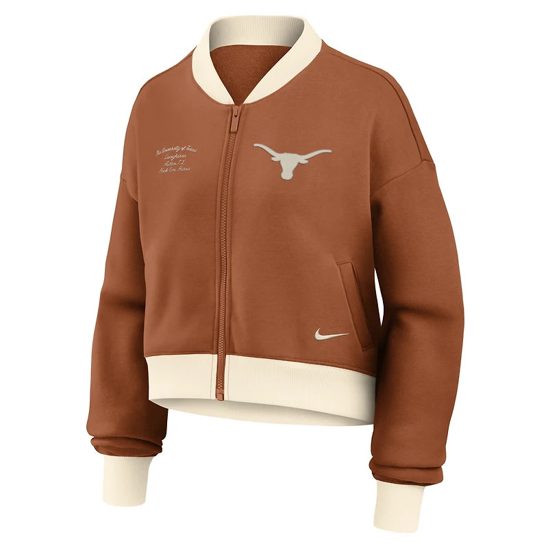 Women's Nike Texas Orange Longhorns Oversized Academic Cropped Full-Zip Bomber Jacket