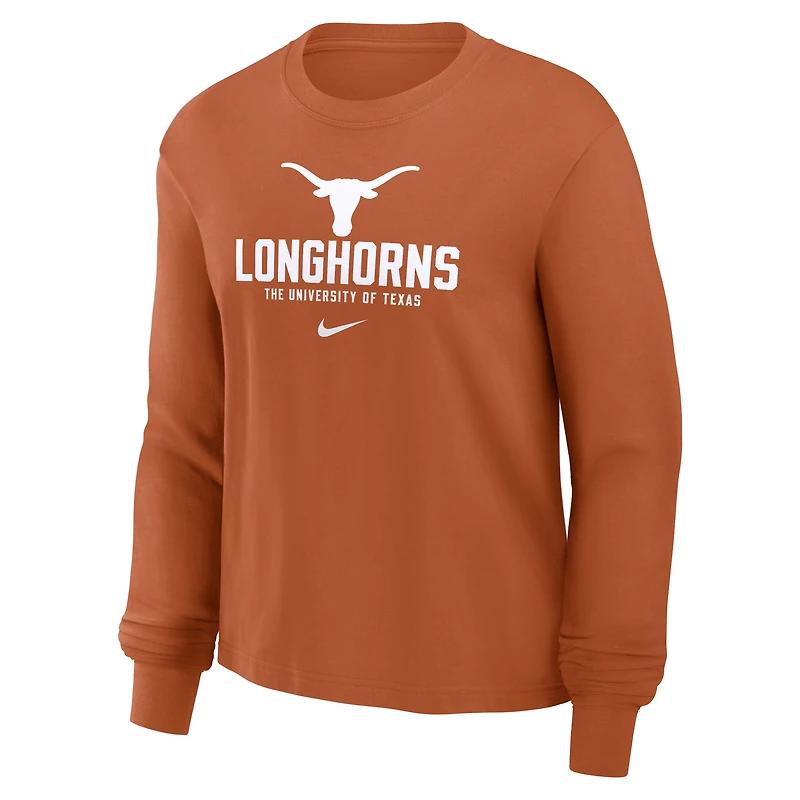 T-shirt Nike Texas Orange Longhorns Primetime University Boxy à manches longues pour femme