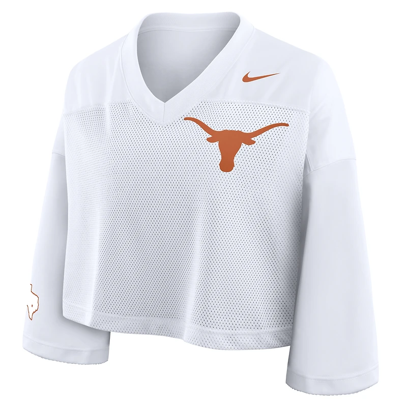 Women's Nike White Texas Longhorns Cropped Mesh Dri-FIT Fashion Jersey