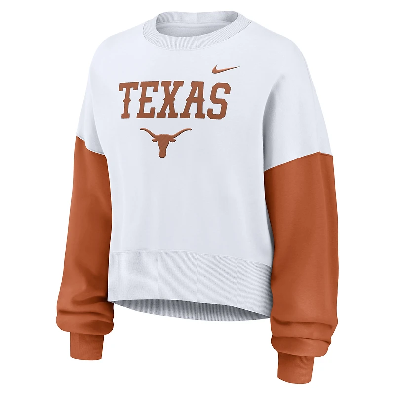 Sweat-shirt oversize à blocs de couleurs Nike blanc Texas Longhorns pour femme