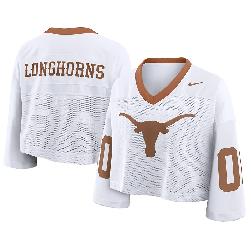 Maillot court Nike blanc pour femme, logo surdimensionné des Texas Longhorns