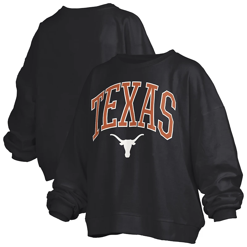 Women's Pressbox Texas Longhorns Janise Arch Over Logo Waist Length Oversized Pullover Sweatshirt