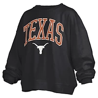 Women's Pressbox Texas Longhorns Janise Arch Over Logo Waist Length Oversized Pullover Sweatshirt