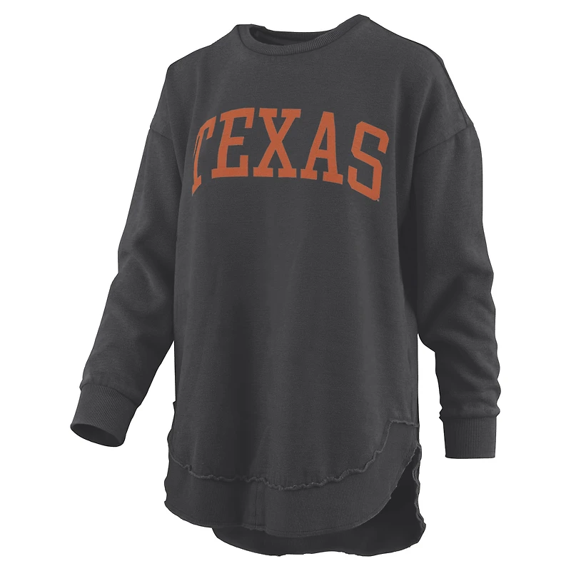 Women's Pressbox  Black Texas Longhorns Melange Poncho Vintage Fleece Long Sleeve Pullover Sweatshirt
