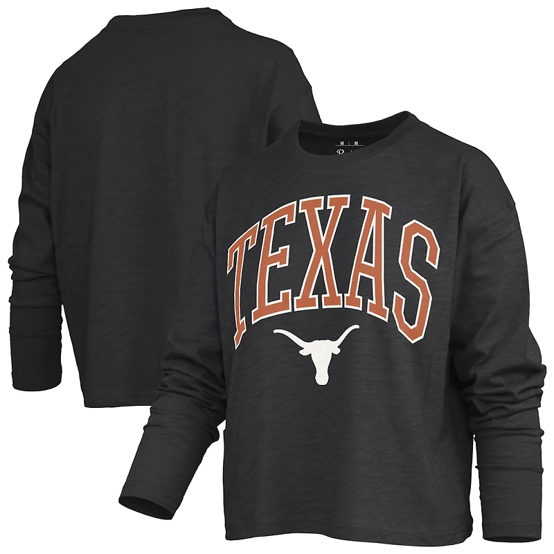 T-shirt à manches longues et coupe carrée pour femme, modèle Texas Longhorns, noir, Pressbox.