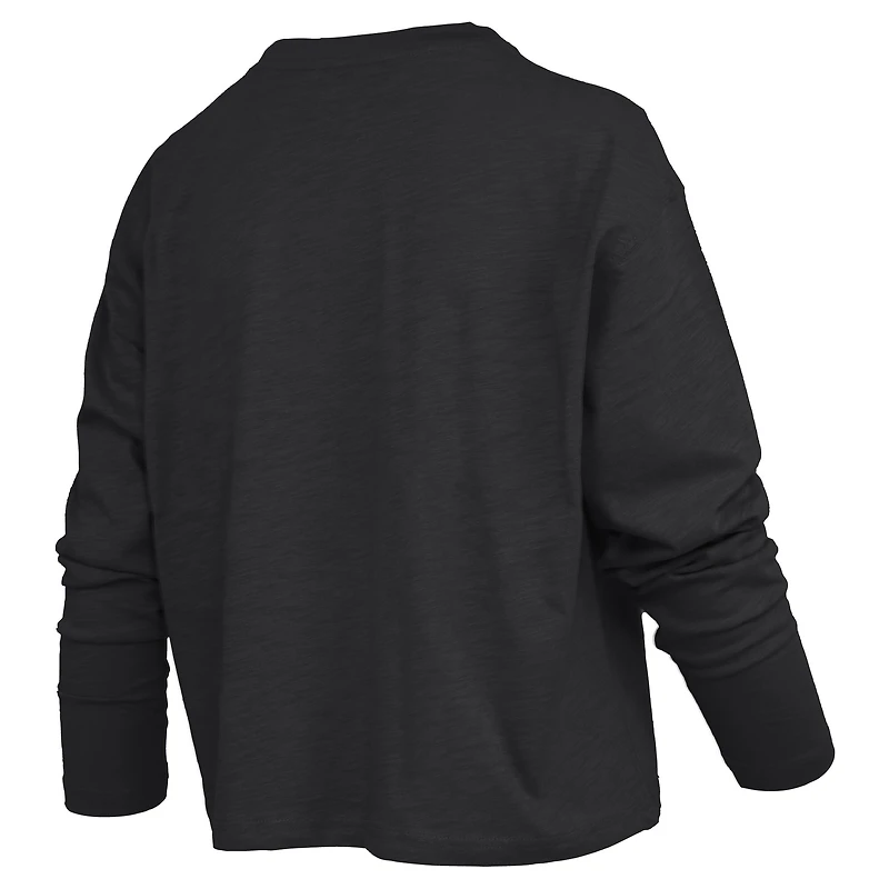 T-shirt à manches longues et coupe carrée pour femme, modèle Texas Longhorns, noir, Pressbox.
