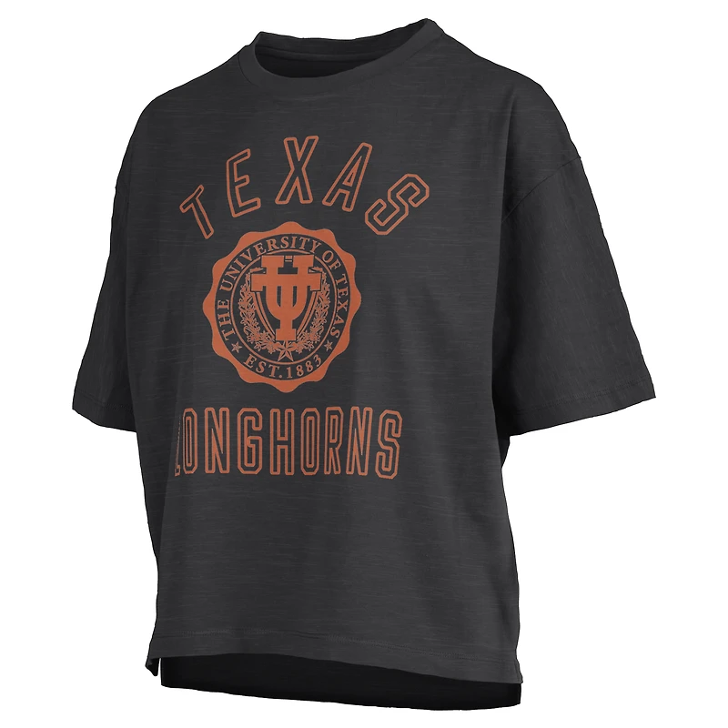 Women's Pressbox Black Texas Longhorns Motley Crew Bishop Waist Length Oversized Slub T-Shirt
