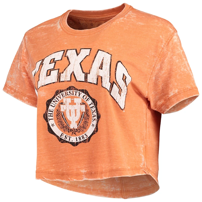 Women's Pressbox Black Texas Longhorns Edith Vintage Burnout Crop T-Shirt