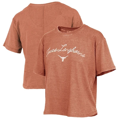 T-shirt Pressbox pour femme, orange brûlé, style Texas Orange, vintage, longueur taille, logo écrit sur le devant
