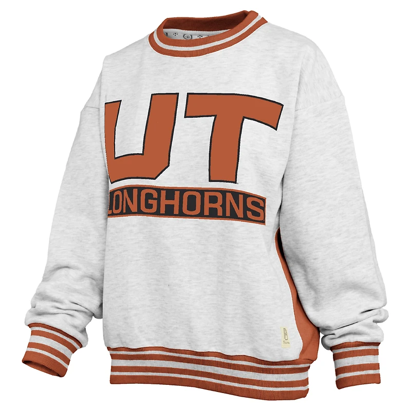 Women's Pressbox Heather Gray/Texas Orange Texas Longhorns Endzone Crewneck Sweatshirt