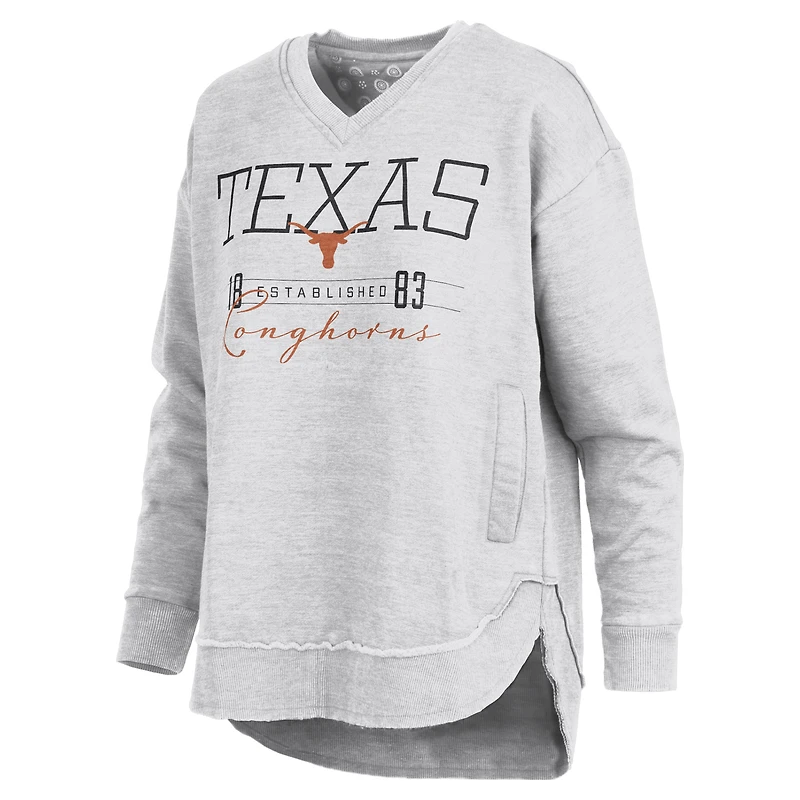 Women's Pressbox Heather Gray Texas Longhorns Marcus East Hall Poncho V-Neck Sweatshirt