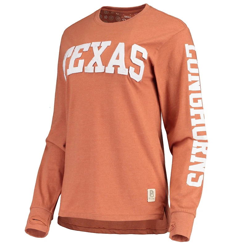 T-shirt à manches longues pour femme Pressbox Heathered Texas Orange Longhorns Two-Hit Canyon