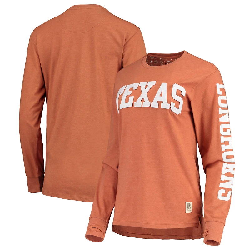 T-shirt à manches longues pour femme Pressbox Heathered Texas Orange Longhorns Two-Hit Canyon