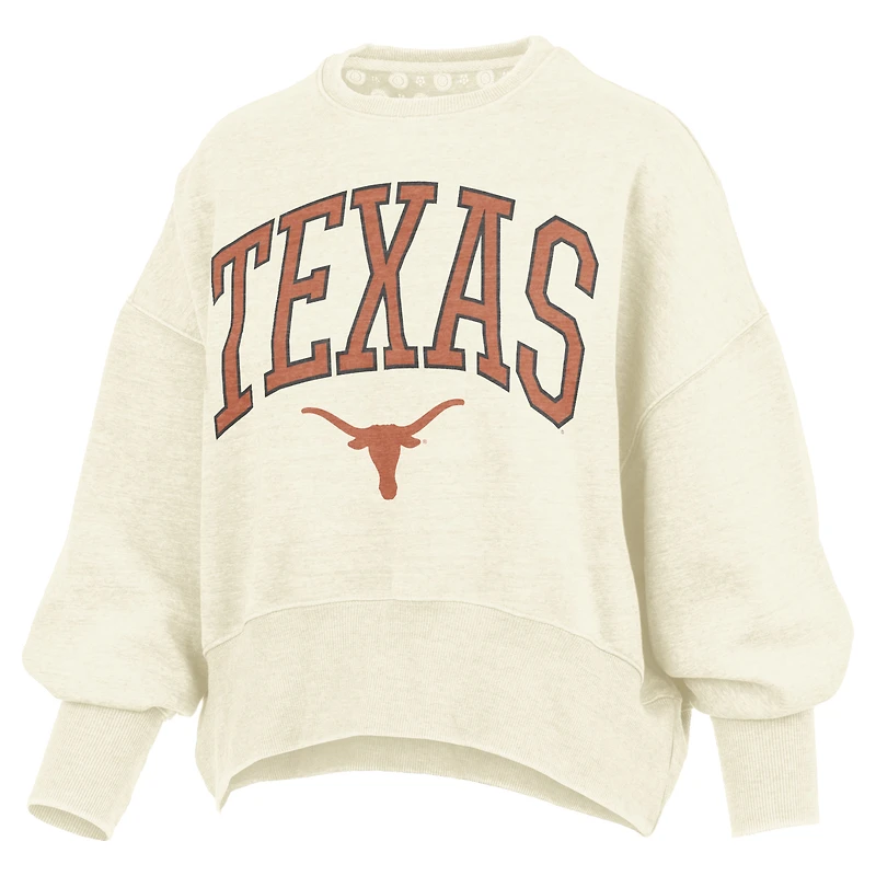 Women's Pressbox Natural Texas Longhorns Oversized Waist-Length Crewneck Sweatshirt