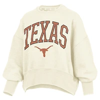 Women's Pressbox Natural Texas Longhorns Oversized Waist-Length Crewneck Sweatshirt