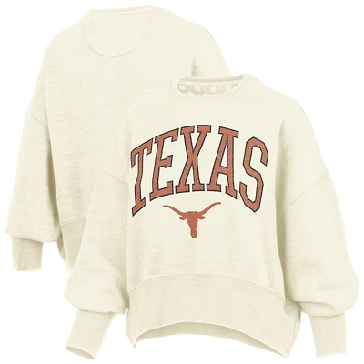 Women's Pressbox Natural Texas Longhorns Oversized Waist-Length Crewneck Sweatshirt