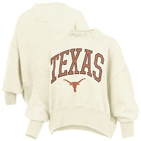 Women's Pressbox Natural Texas Longhorns Oversized Waist-Length Crewneck Sweatshirt