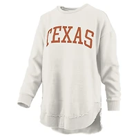 Women's Pressbox  Oatmeal Texas Longhorns Melange Poncho Vintage Fleece Long Sleeve Pullover Sweatshirt