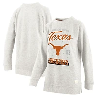 Women's Pressbox Oatmeal Texas Longhorns Plus Comfy Cairo Terry Pullover Sweatshirt