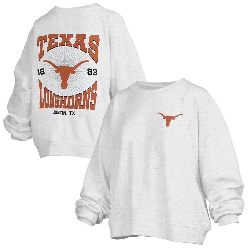 Women's Pressbox Oatmeal Texas Longhorns Waist Length Oversized Janise Melange Sweatshirt