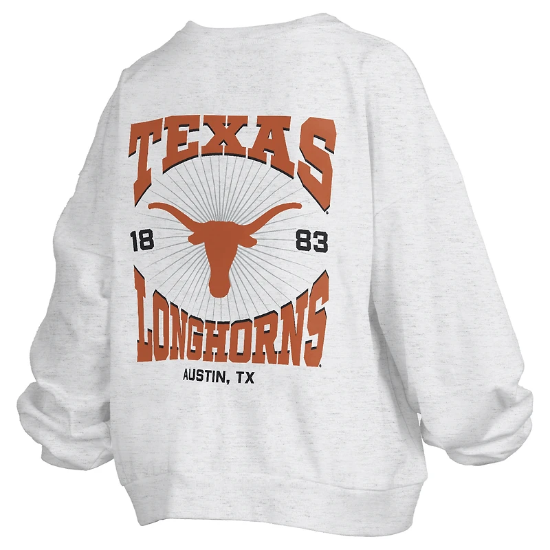 Women's Pressbox Oatmeal Texas Longhorns Waist Length Oversized Janise Melange Sweatshirt