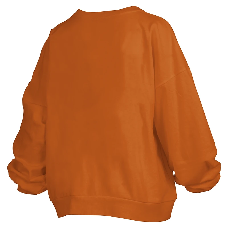 Women's Pressbox Texas Orange Longhorns Big Aug Script Janice Oversized Pullover Sweatshirt