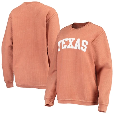 Women's Pressbox Black Texas Longhorns Comfy Cord Vintage Wash Basic Arch Pullover Sweatshirt