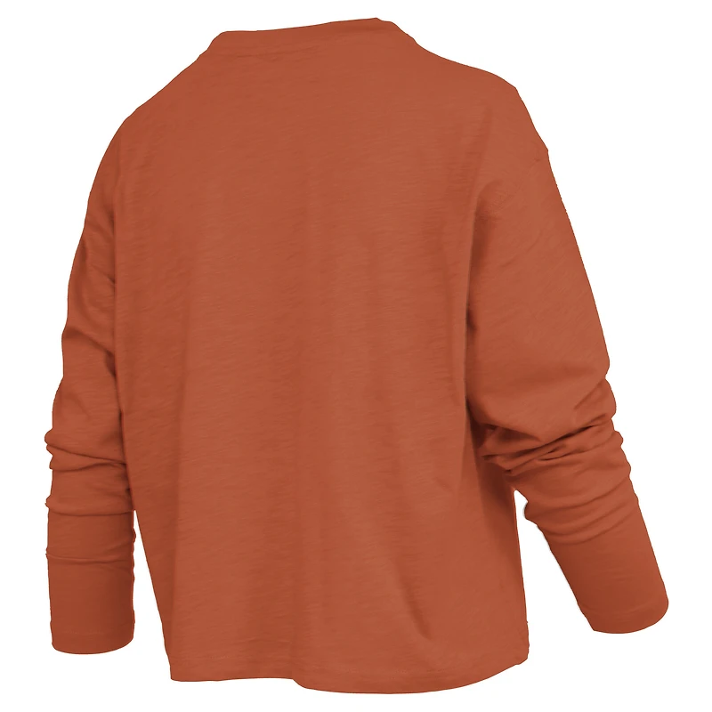 T-shirt à manches longues et coupe carrée pour femme, style Pressbox Texas Orange, Longhorns.
