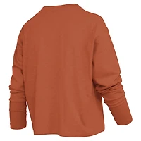 T-shirt à manches longues et coupe carrée pour femme, style Pressbox Texas Orange, Longhorns.