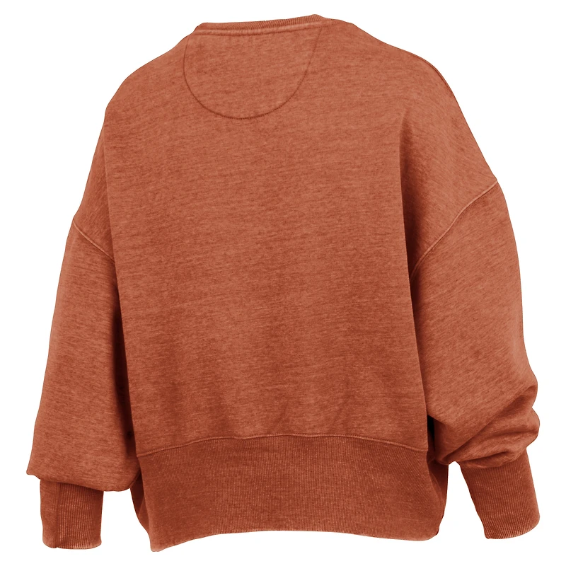 Women's Pressbox Natural Texas Longhorns Oversized Waist-Length Crewneck Sweatshirt